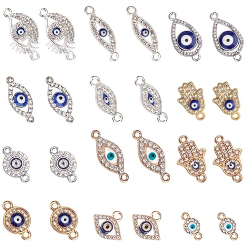 nbeads 24 Pcs Evil Eye Charms, Alloy Links Halskette Steckverbinder Alloy Evil Eye Anhänger Für DIY Armband Ohrringe
