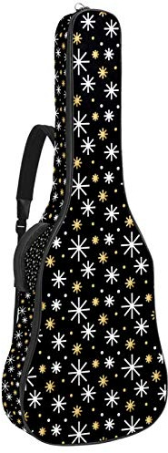 Gitarrentasche mit Reißverschluss, wasserdicht, weich, für Bassgitarre, Akustik- und klassische Folk-Gitarre, Weiß und Gold, Schneeflocken-01