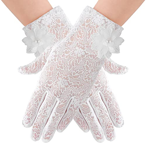 Yolev Blumen Spitze Handschuhe Halloween Damen Kurze Spitzenhandschuhes Elegante Handschuhe Elastische Sommer Sonnencreme UV Schutz Fahrhandschuhe mit Touchscreen für Hochzeit Opernessen Halloween