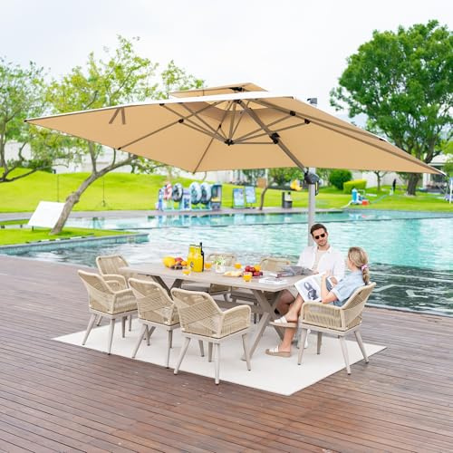 PURPLE LEAF Sombrilla Terraza 3x3.65 m, Sombrillas Grandes, Rectangular de Aluminio, Rotación de 360°, Parasoles Jardín, con Manivela y Protección UV 50+, Caqui