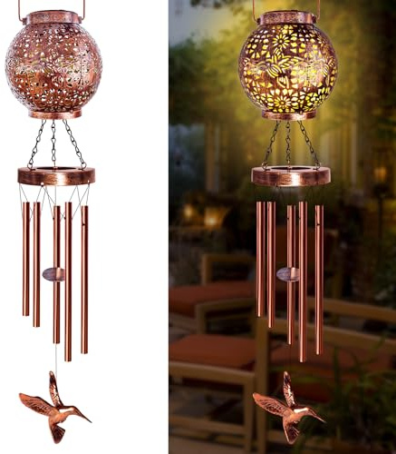 YHmall Wind Chimes for Outside, Windchimes Outdoors Hummingbird Gifts for Mom Women Grandma, Hanging Solar Lantern Solar Wind Chimes for Outside Patio Yard Garden Decor