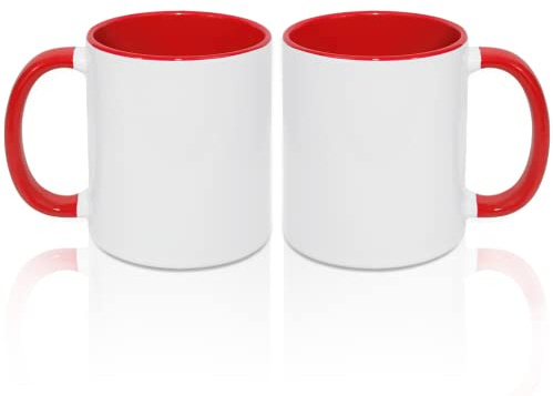 MR.R 11oz Sublimation Blank Coffee Mugs,Cup Blank White Mug Cup with Red Color Mug Inner and Handle,Set of 2
