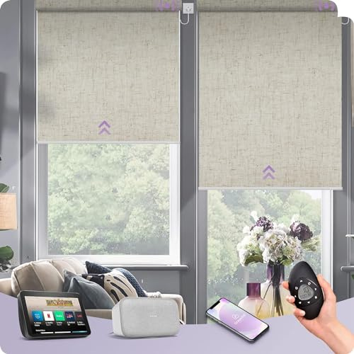 Graywind Elektrisches Rollo Innen, Elegante Textur-Stoff Verdunkelungsrollo nach Maß, Festverdrahtet Motorisierte Rollo mit Fernbedienung, Alexa & Google kompatibel, Sichtschutz, Jacquard Kaffee