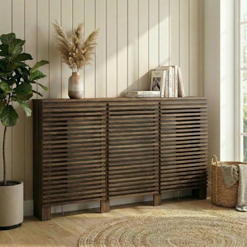 DuraTherm® Milan Radiator Cover Walnut Modern Horizontal Slat Shelves MDF Cabinet Shelf for Radiators, Living Rooms, Bedrooms, Large (W: 150cm / H: 81.5cm / D: 19cm)