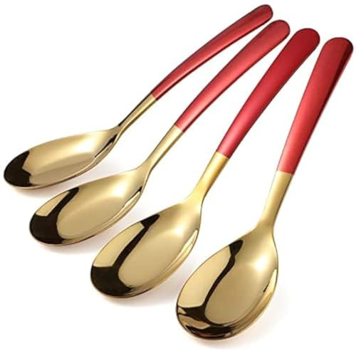 Stainless Steel Dinner Spoons Set of 4 - Long Handle Mirror Polished Ice Cream Spoons