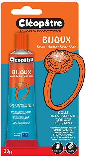 Cleopatre – Pegamento transparente – perfecto para pegar y reparar joyas – para diamantes de imitación, vidrio, metal, plástico, 30 gr