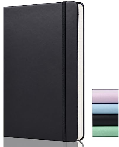 GDMLUP Bullet Dotted Journal - A5 Dotted Notebook - 120gsm Papier, 172 Seiten, Veganes Leder Hardcover Notizbuch Gepunktet mit Rückentasche, 2 Mark Ribbons, Schwarz