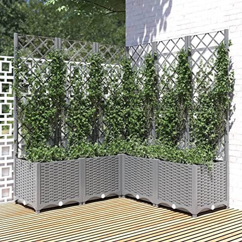 Homgoday Rankgitter Blumenkübel 120x120x136 cm Hellgrau PP für Kletterpflanzen im Garten oder auf der Terrasse Model153278