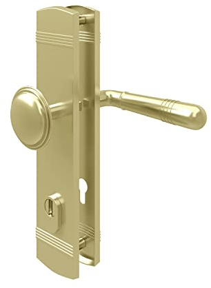 MS Beschläge Messing Optik Langschild Schutzbeschlag Sicherheitsbeshlag Türdrücker Profilzylinder Kernziehschutz Wechselgarnitur Türbeschlag PVD beschichtet (Knopf/Drücker, DIN 8/72)