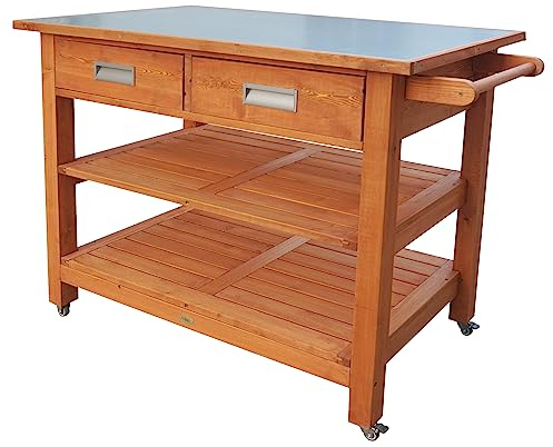HABAU Serviertisch mit Rollen, Schubladen und Ablage, aus Lärche