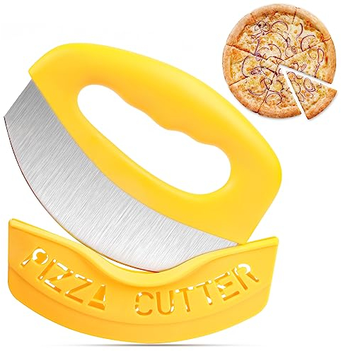 Profi Pizzaschneider - Pizzaschneider Edelstahl mit Deckel und Teigkarte, Pizzamesser, Wiegemesser, Pizza Roller Cutter, Pizza Schneideroller, Pizza Zubehör, Küchen Gadgets, Kuchenschaber
