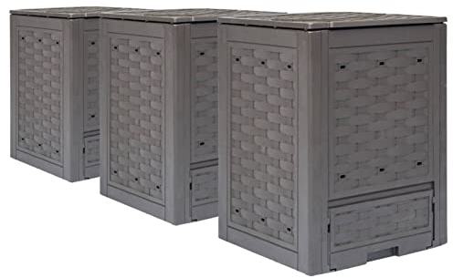 LAPOOH Gartenkomposter 3 STK Garten Komposter, Thermokomposter, Schnellkomposter, Composter, Braun 60x60x83cm 900 L Kunststoff Rattan
