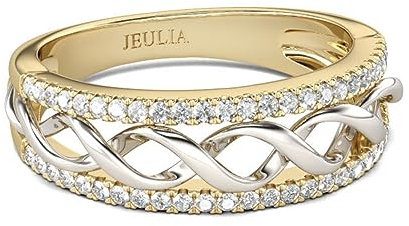 Jeulia Bandringe aus Sterlingsilber zweifarbig gedreht runder Schnitt Jubiläumsringe für Damen für ihre Mädchen mit Schmuckschatulle (Silber und Gelbgold, 56(17.7))