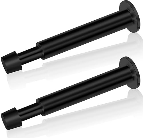 Türstopper für Sockelleisten, Schwarz, Wandmontage - Langer Türhalter Mit Federbelastung für Innenbereich - Metall, Edelstahl Mit Gummipuderspitze, Wandschutz, 2 Stück
