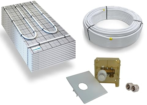 Warmwasser Tackerplatte Fußbodenheizung HoWaTech TAC Komplett Set 5/10m² Dämmplatte 20mm EPS WLG 045 DES und Regelbox RTL, Heizfläche:10.00m²