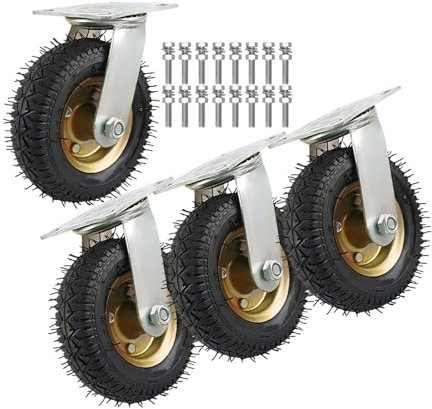 4 Stück Luftreifen Gummi Lenkrolle 6/8/10IN, Industrierollen Schwerlast Stoßdämpfung Zum Speisewagen Mechanisch Möbel, Möbelrollen 600Kg Gesamtkapazität Abriebfest Metall Lenkrollen