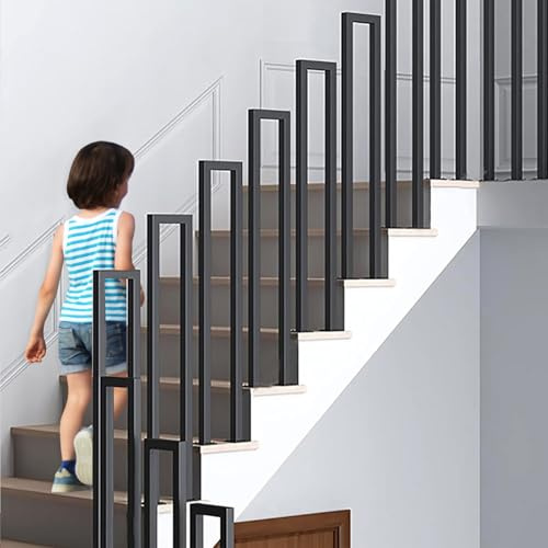 OVLRIJP Stair Railing Indoor, U-Shaped Stair Rail, Metal Bannister Rail for Stairs, Handrails for Stairs, Hand Rail U Shape for Loft, Porch, Balcony,Indoor, Outdoor (Black, 75cm)