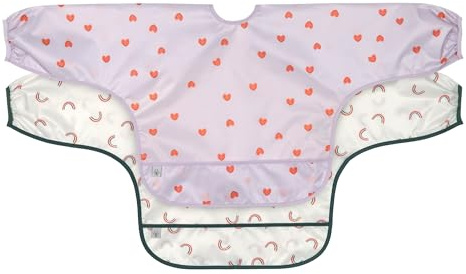 LÄSSIG Bébé Bavoir à manches longues (2 pcs.) à nouer Protection anti-chute/Long Sleeve Bib Happy Rascals Heart
