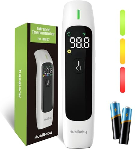 HubiBaby No-Touch Infrared Thermometer for Adults, Accurate Digital Forehead Thermometer, Large LED Display, Fever Alarm, 2 in 1 Forehead & Object Thermometer