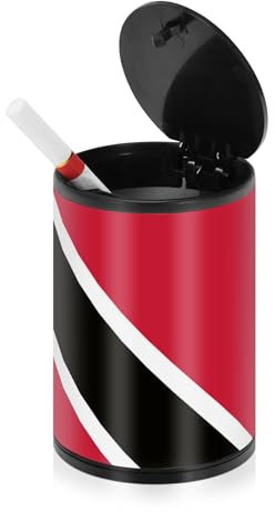Trinidad und Tobago Flagge Auto Aschenbecher für Zigaretten mit Deckel Edelstahl Tragbares Autozubehör Zigarettenstummel Behälter Outdoor für LKW Terrasse
