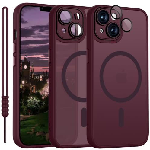 YUANDMI iPhone 13 Hülle Magnetic, Hanyhülle iPhone 13 Magnetisch Leicht Dünn Matte Touch Kameraschutz, Kratzfeste Anti-Gelb rutschfest Kratzfest Schutz Stoßfest Hülle für iPhone 13 Dunkel Rot