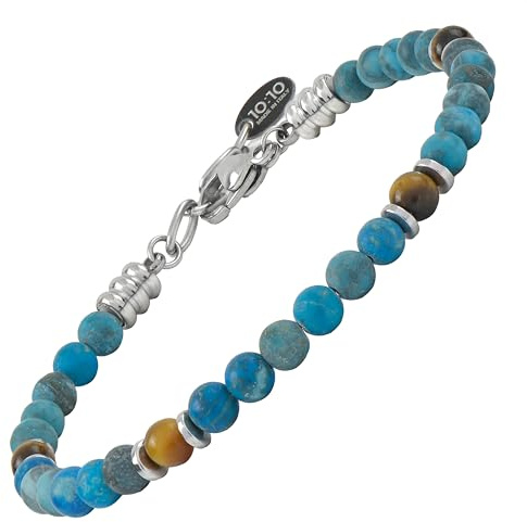 10:10 Herrarmband naturstenar 4 mm rostfritt stål armband tillverkat i Italien, 17-21 cm, Rostfritt stål Legerat stål