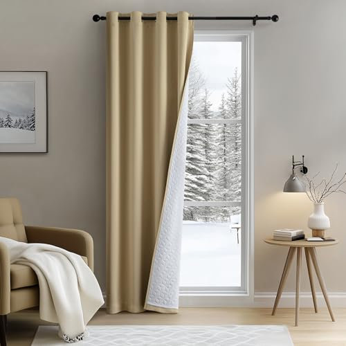 MIULEE Cortinas Opacas Termicas Aislantes Frio y Calor, 1 Piezas Taupe Cortinas de Doble Capa Cortinas con Forro 140X200 CM, Cortinas con Ojales Gruesas para Puertas Ventana Balcón