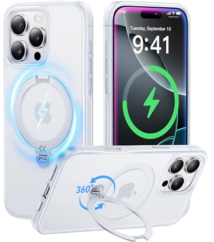 CASEKOO 360° MagicStand (Pro-Version) für iPhone 14 Pro Hülle für MagSafe [Unsichtbarer Ständer] [Militärschutz] Stoßfest Kratzfest Schutzhülle Griffig Case Dünn Handyhülle - Weiß