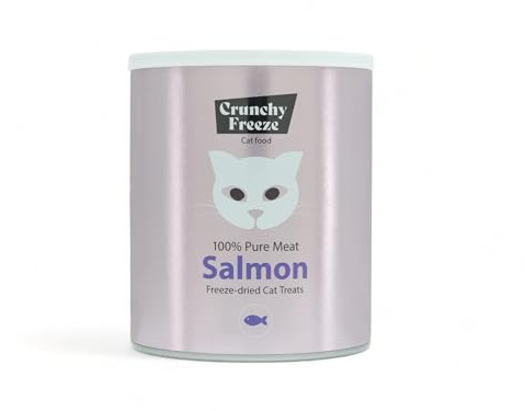 Crunchy Freeze Snack für Katzen - gefriergetrocknetes Katzenfutter ohne Zucker - Katzensnack für Zahnpflege und Gesundheit (Lachs, 140 g)
