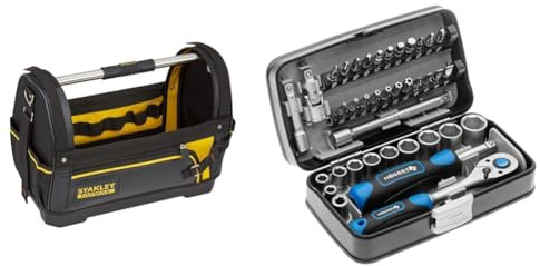 Stanley FatMax Werkzeugtrage & Högert Technik - Werkzeugset I Steckschlüssel, Bits und Ausstattung 1/4” I Legiertem Chrom-Vanadium-Stahl