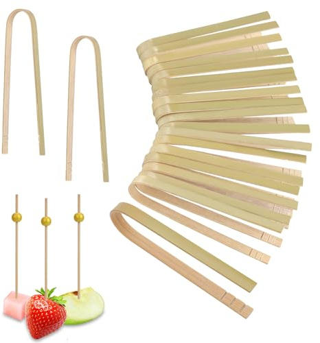 100uds Palillos de Cóctel con 20uds Pinzas Desechables, 12cm Largo Palillos para Aperitivos y 10cm Largo Mini Pinzas de Madera para Servir para Bebidas Alimentos Accesorios Tablas Embutidos