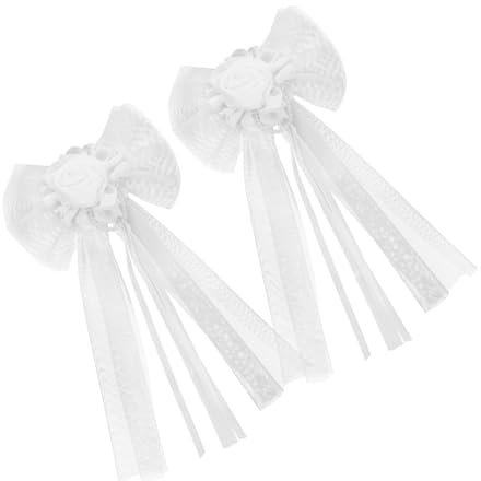 ORFOFE 1satz Hochzeitsauto Dekoration Weiße Schleifen Mit Spitzenbändern Für Romantische Hochzeitsfeiern Autoschmuck Für Hochzeitszeremonien Und Empfangsorte