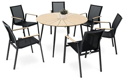 di volio Gartenmöbel AREZO, Set - runder Gartentisch mit 6 Stühlen, Essgruppe für 6 Personen, aus hochwertigen Materialien, bequem & wetterfest