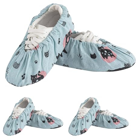 KASESSS 3 Paia Copriscarpe Riutilizzabili, Antiscivolo Copri Scarpe, Sovrascarpe Antipolvere, Copriscarpe Lavabili, Copertura Scarpe per La Casa Moquette Pavimento, Modello di Gattino