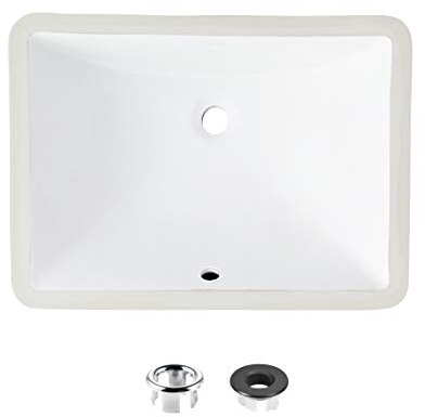 STYLISH Lavandino da bagno in ceramica da 46,7 cm, rettangolare, sottopiano, finitura smaltata lucida con cromo lucido e troppopieno nero opaco, P-201