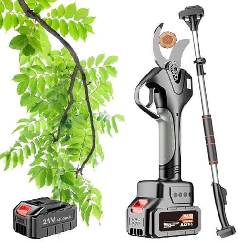 ZEEKYFOR Tijeras de Podar a Batería con Pértiga Extensible y Batería de 4500 mAh, Podadora Eléctrica Inalámbrica para Cortar Ramas de árboles Frutales y Jardinería,1 Battery