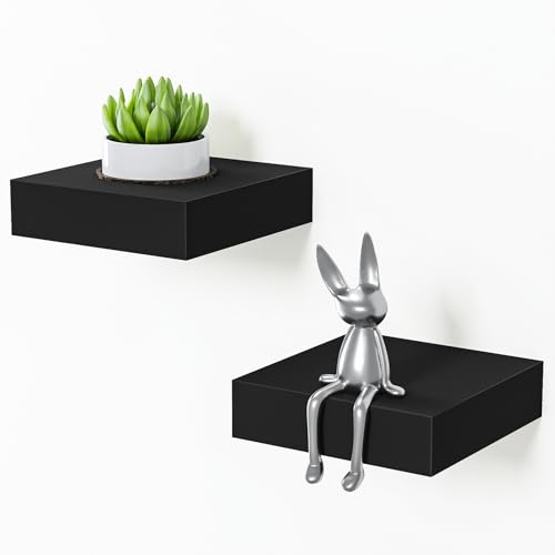 BAMEOS Kleines Schwimmschrankregal für Wand, kleines schwarzes Regal 15 cm x 14,5 cm Zoll Display-Leisten für kleine Dekoration, Mini-Regal für Wand, Schwarz