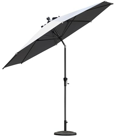 PURPLE LEAF Parasol Rond 300 cm en Aluminium Gris clair Résistant au Vent | Toile polyester 200 g/m², 8 Baleines robustes, Résistant aux intempéries, Inclinable, Montage simple, Hydrofuge, Jardin, Café