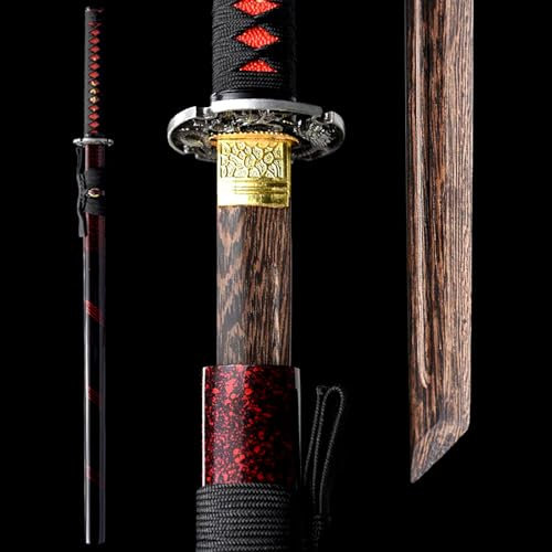 HJHUUA Handgjort kinesiskt svärd, blad av naturlig rosenträ, skida av massivt trä, rakt svärd av trä för kampsport, cosplay, rekvisita, gåva, dekoration