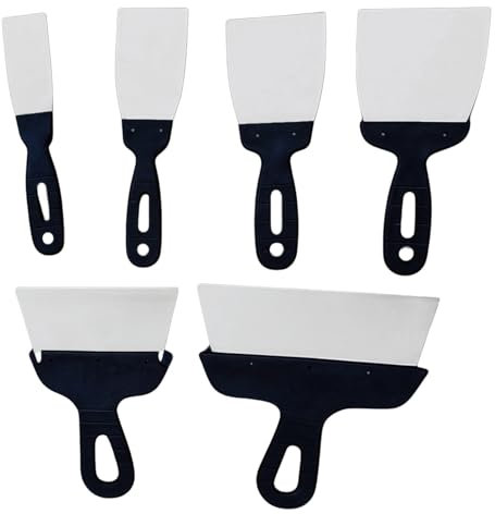 6 Pièces Couteau à Enduire, Spatules en Acier avec Poignée en Plastique, Spatule à Mastic DIY Grattoir Plâtrier Spatule a Enduire - 40/60/80/100/150/200 mm