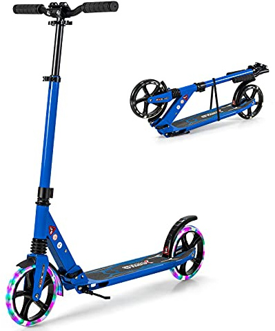 COSTWAY Kinder Roller klappbar mit Leuchten, Scooter höhenverstellbar mit Tragegurt & Ständer, Cityroller bis 100kg belastbar, Tretroller Kickscooter für Kinder, Erwachense