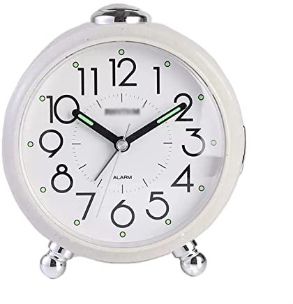 sveglie Sveglia analogica for camera da letto senza ticchettio con luce notturna Funzione snooze Sveglia rotonda Orologio a batteria for soggiorno camera da letto sveglia da comodino(Bianco)