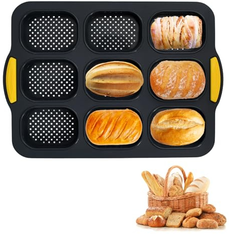 Godneei 9-Loch Brötchen Backform, Lebensmittelechtem Brotbackform Silikon & Backform mit Antihaft-Oberfläche und Entlüftungslöchern, Silikon Backformen für Gleichmäßiges Backen
