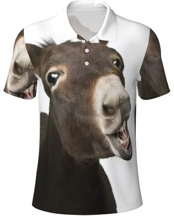 JEJEA Roligt åsnetryck golfskjorta för män, fukttransporterande kortärmad polotröjor för män, daglig vardaglig t-shirt