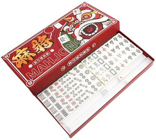 HOVCEH Mini Mahjong, Traditionnel Mahjong Chinois avec 144 Tuiles, Portable Mah-Jong Kit pour la Famille, Le Voyage et la Table