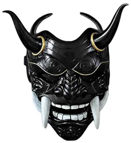 Lawnrden Masque Oni, effrayant le masque hannya japonais hannya japonais avec et corne de bœuf, 11x9, 5 Horror Devil Masks for Halloween, Masquerade, Cosplay accessoires, |.