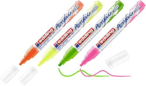 edding 5100 Acrylmarker medium - Acrylstift wasserfest - mittlere Rundspitze 2-3 mm - Acryl Farben zum Malen auf Leinwand, Malpapier und Holz (Neon Set)