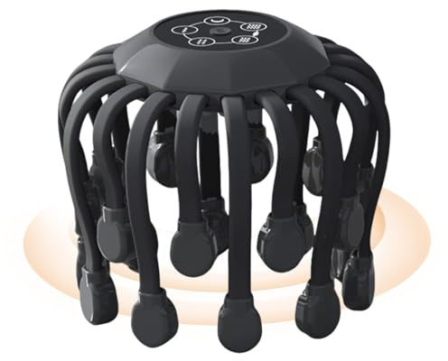 Massaggiatore per la testa – Design Octopus con 20 nodi vibranti, massaggiatore elettrico a 360° | con musica, 5 modalità per rilassare, alleviare stress, affaticamento e tensione per adulti, uomini