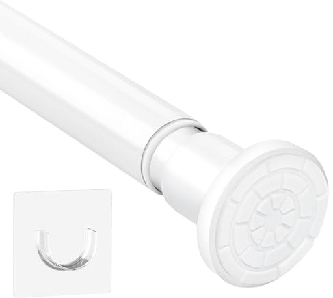 Barra de cortina sin taladro, barra de cortina ajustable 71-155 cm barra de cortina de acero inoxidable antideslizante barra telescópica para percha de baño balcón, color blanco
