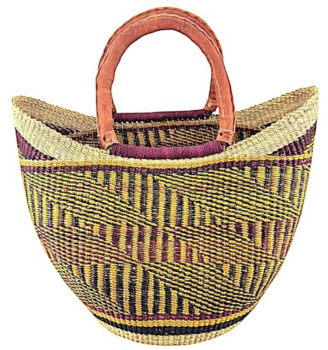 Stor Färgglad Bolga-korg ca. 45 cm – Afrikansk Shoppingkorg från Ghana, Super Lätt och Stabil – Handgjord & Fair Trade